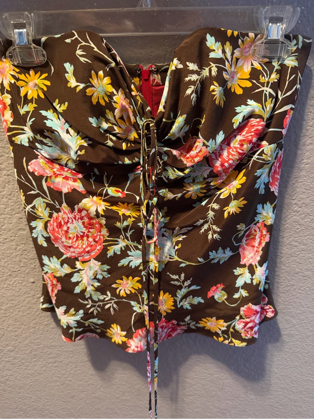 Shoshanna Silk Floral Corset Bustier Top Brown Pink Lace Up Size 4 100% Silk
